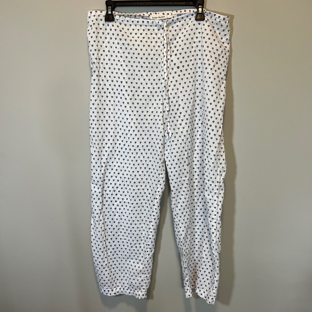 Roller Rabbit Blue Heart Print Cotton Pajama Pants White Blue Women's Large
